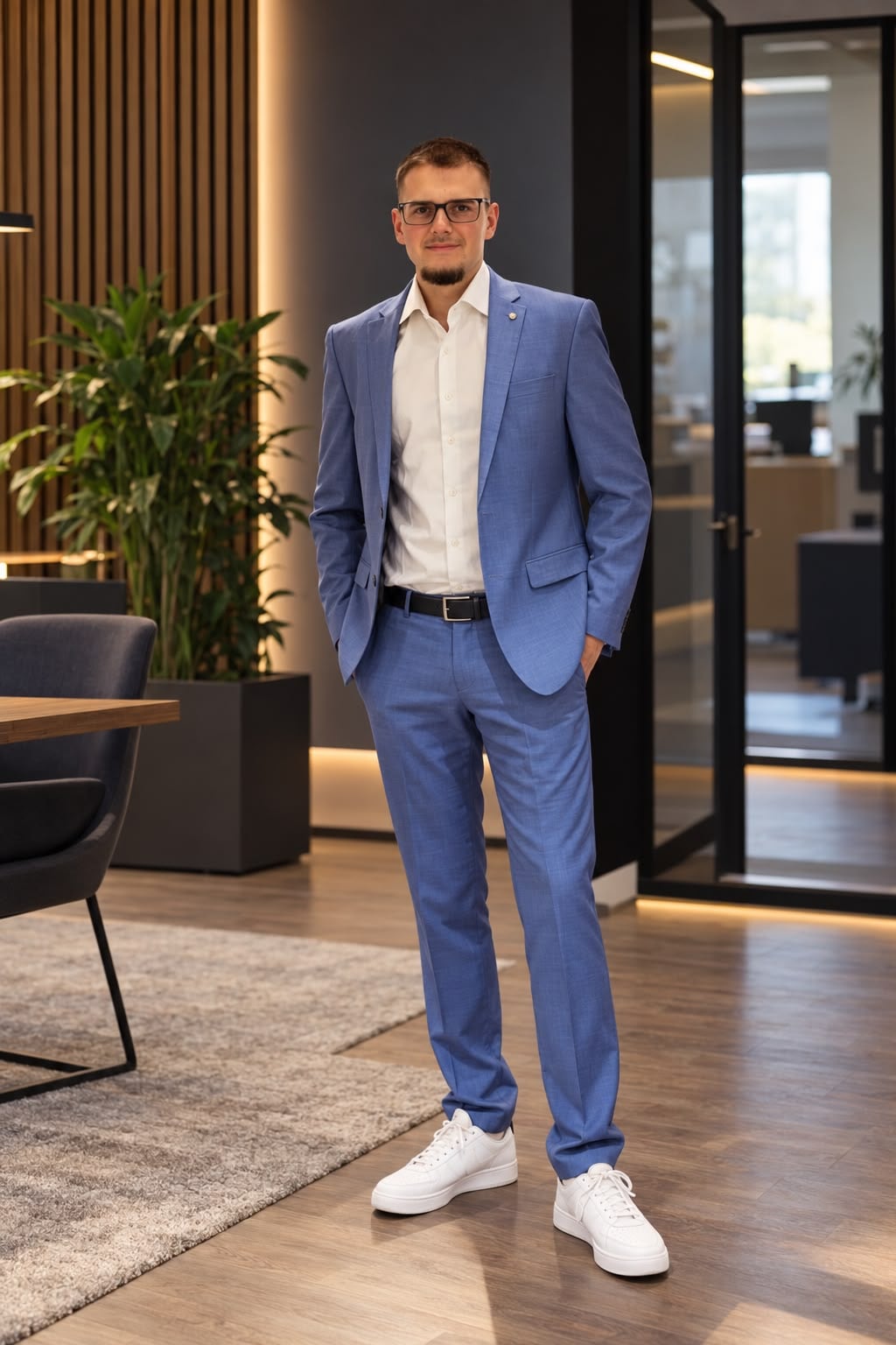 Daniel Turovskiy, Ganzkörperportrait in einem modernen Büro